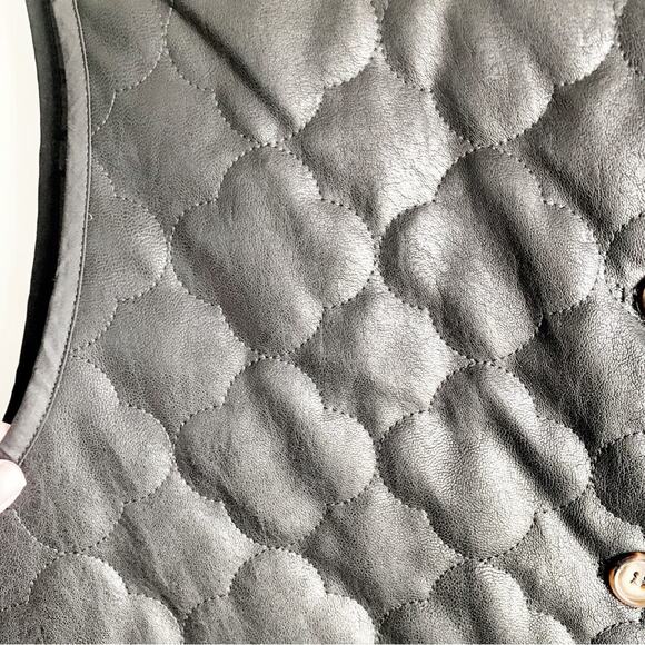 FRNCH x Anthropologie Gisette Faux Leather Sleeveless Quilted Vest Black OS - Picture 9 of 12